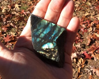 Labradorite Semi-Polished Slice - 57g - 3" - Blue and Gold Flash