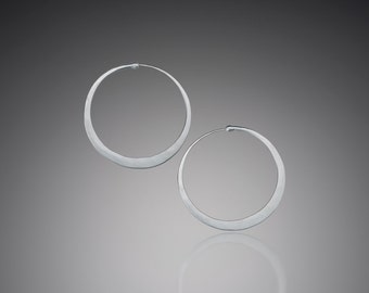 Simple Matte Finish Silver Hoop Earrings // Brushed Sterling Silver Hoops // Flat Silver Hoop Earrings // Small to Large Size Hoops