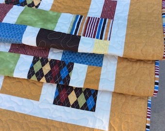 Modern Quilt, Lap Quilt, Masculine Quilt, Quilt for a Man, Orange Quilt, Handmade Blanket, Quilts for Sale