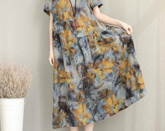 Summer maxi dress Loose Short sleeve long dress/ Dress summer Floral dress women
