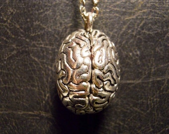 Realistic Human Brain Anatomical 3D Smarty Pants Genius Necklace Grey Matter Thinker