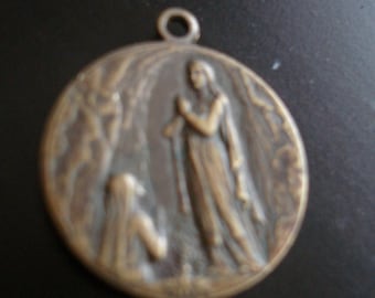 Antique french religious medal Sanctus Pius X/Our Lady of Lourdes antique french pendant