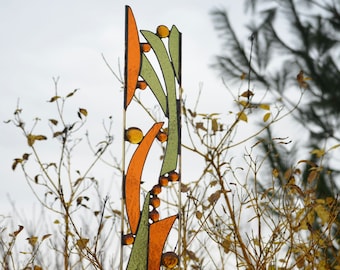 Stained Glass Garden Ornament, Yard Art, Garden Decor, Stained Glass Garden Art, Garden Stake with Autumn Colors. 'Woodlands'