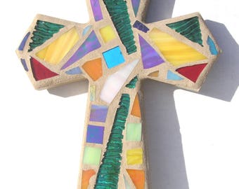 Rainbow Mosaic Wall Cross Christian Cross Religious Decor Baptism Christening Spiritual Gift