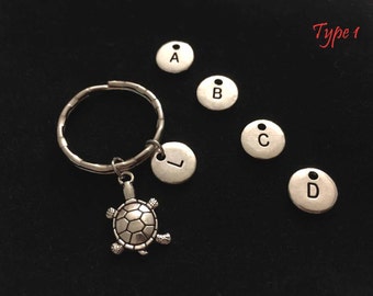 SALE! Sea turtle keychain with letter personalized gift initial keychain sea turtle jewelry sea turtle keychain personalized keychain custom