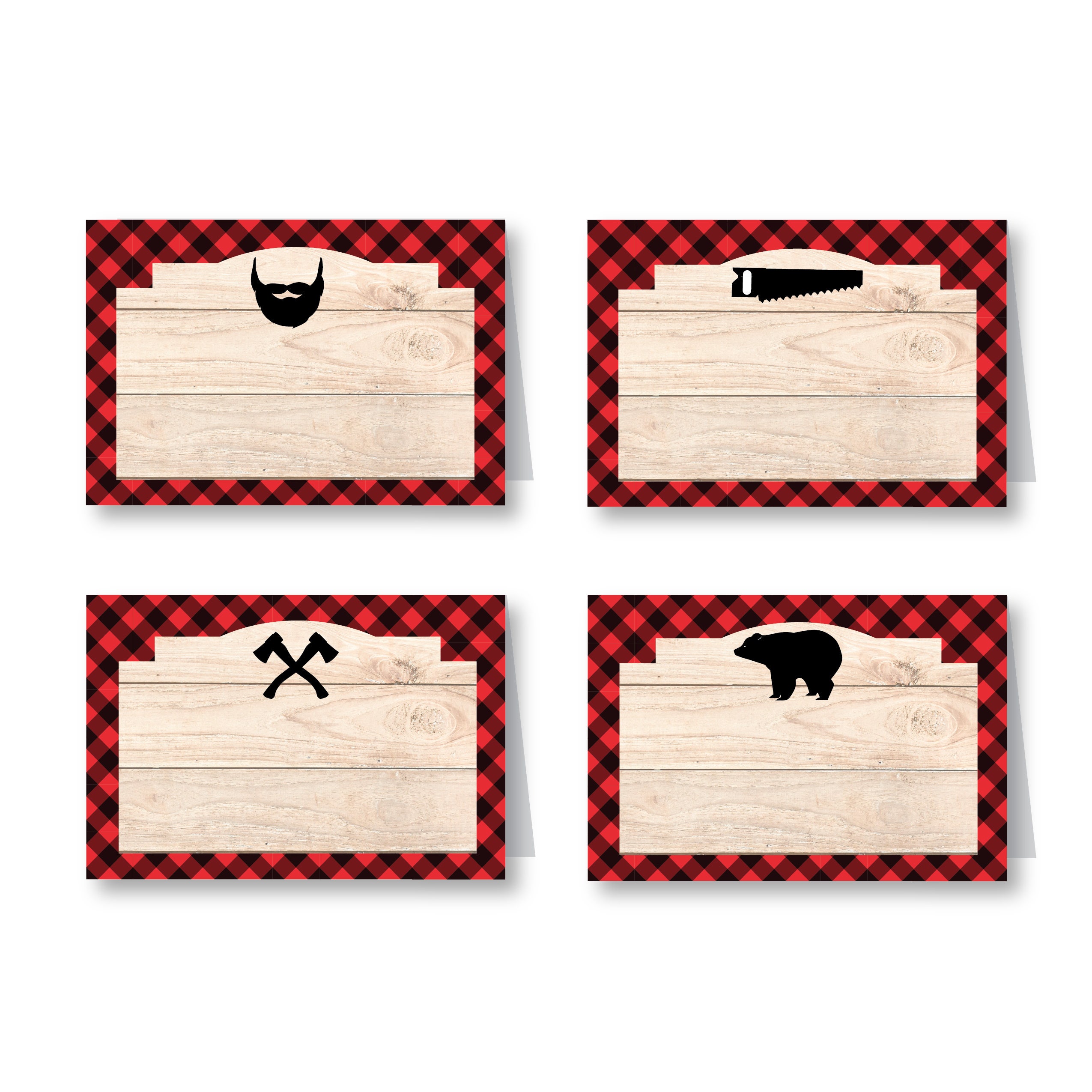 lumberjack party food name tent cards or labels customized