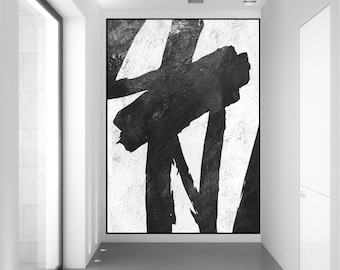 original abstract painting, large abstract art, black and white wall art painting, extra large canvas art, Contemporary Painting