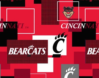 Cincinnati Bearcats Cotton Fabric with New Block Pattern-Sold by the Yard-100% Cotton-Perfect for Quilting and so much more