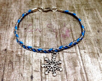Braided bracelet Blue/grey with snowflake in silver