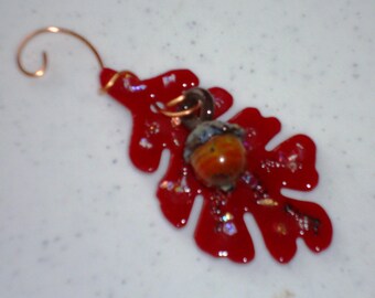 Oak Leaf and Acorn - Fused Glass Ornament 12161