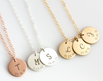 Personalized Mother's Day Gift/Initial Necklace/Date Necklace/New Mom Necklace/Mothers Necklace/Gold Fill, Silver, Rose Gold Gift for Mom/