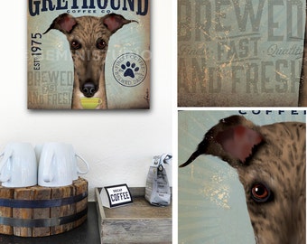 Greyhound dog coffee company advertising style artwork on gallery wrapped canvas by stephen fowler