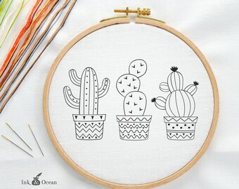 Cactus, Succulent Prickly Pear Digital hand embroidery pattern , PDF instant Download