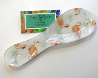 Fused Glass Spoon Rest - Flamingo