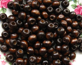 8mm Brown Wood Beads - Over 100 - Glossy Dark Coffee Wood Beads, 8mm Dark Brown Wooden Beads, 8mm Brown Macrame Beads, Lead Free (WBD0029)