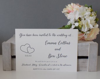 Two Love Heart Wedding Invitation, RSVP and Wedding Wish SAMPLE