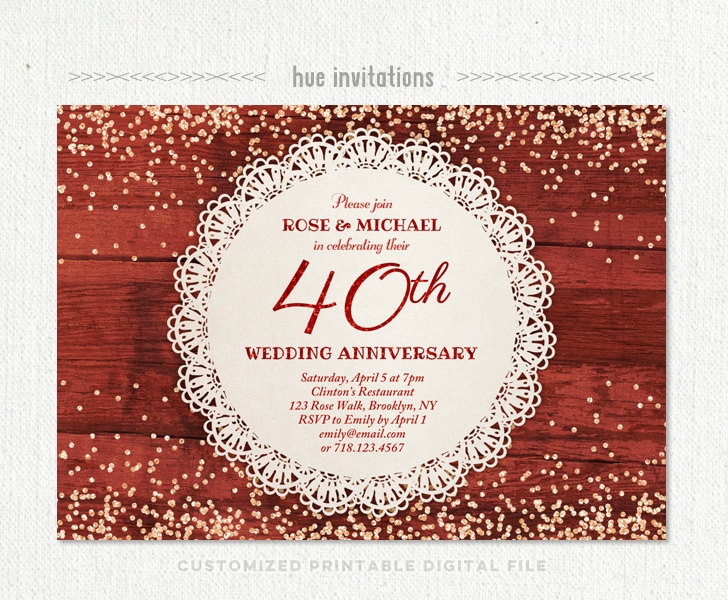40th wedding anniversary invitation ruby anniversary party