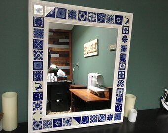 Mexican Folk Art Ceramic Talavera Tile Decorative Wall Mirror