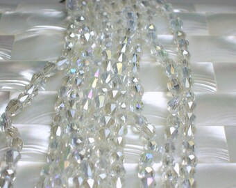 34pcs Chinese Crystal Glass Teardrop Beads Clear with AB Iridescent 6 by 4mm Small Jewelry Beads Jewelry Jewellery Craft Supplies