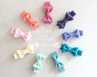Tiny Felt Bow Clips - Wool Felt Bows - Baby Hair Clips - Pick your colors