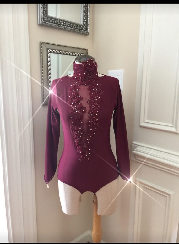 One Piece Custom Lyrical Dance Costume Burgundy Leotard with