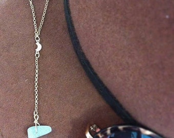 Aquamarine Lunar 18K Gold Fill Drop Necklace