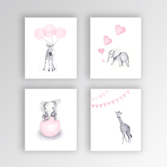 Baby Girl Nursery Art CANVASES Animal Nursery Decor Elephant