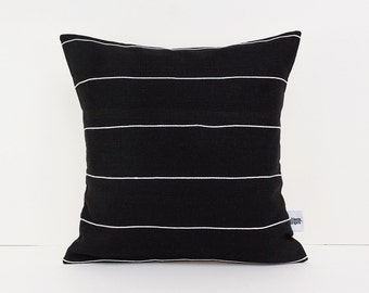 Linen pillow cover with black lines Linen cushion Black