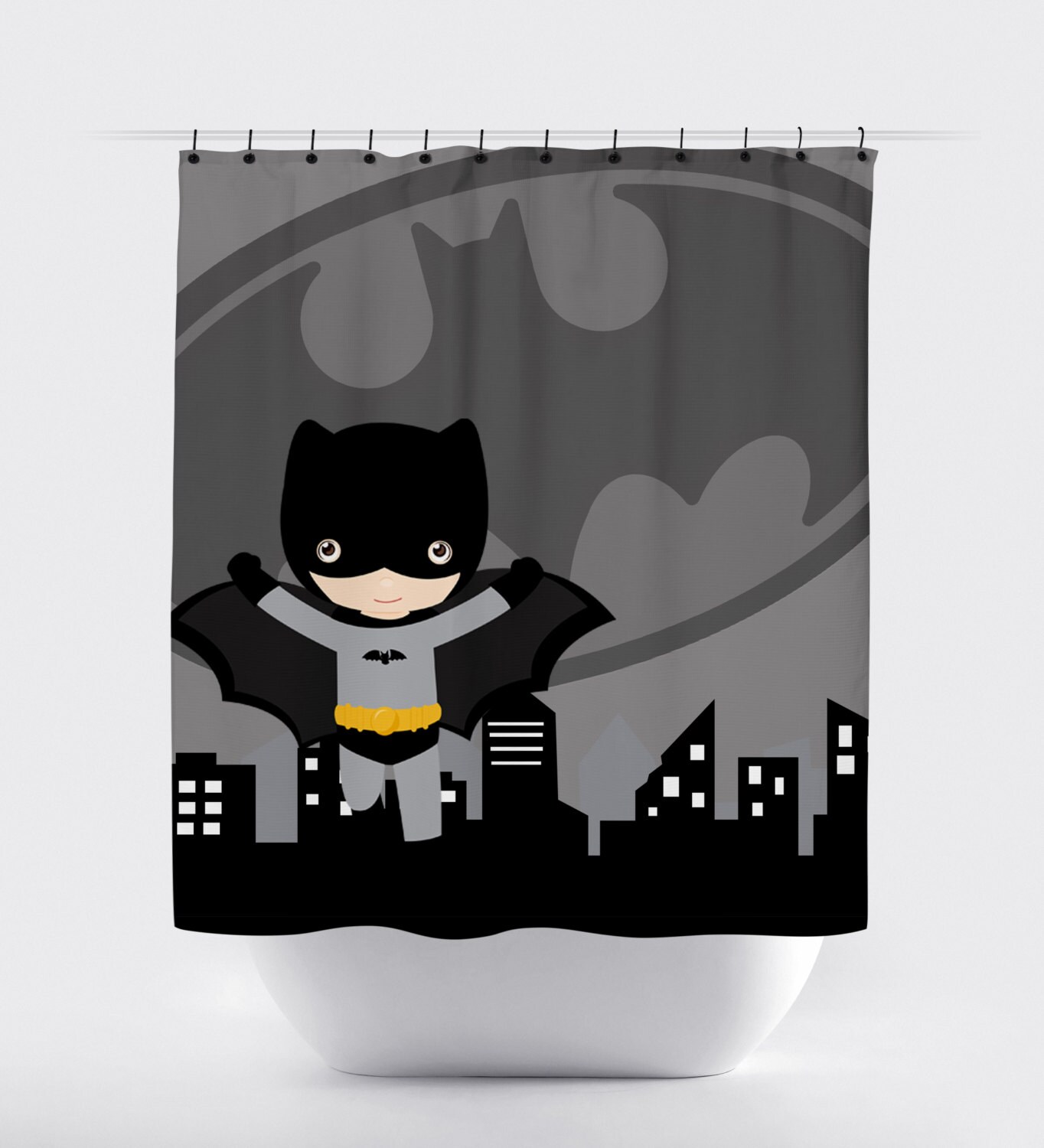 Batman Gray Logo Superhero Shower Curtain Fabric Zoom