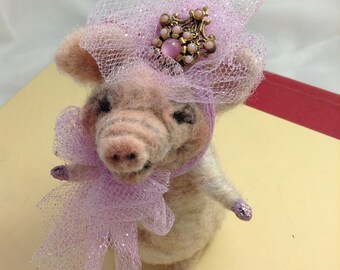 Pig Nation Pimpette Pig Needle Felted Wool Sculpture