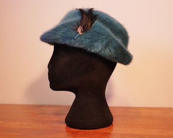 Vintage Teal Kangol Made in England Angora Hat