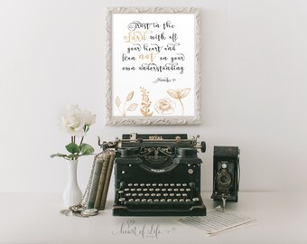 Bible verse print, Proverbs 3 5, Printable art, Black and white wall art, Gold scripture print, Trust in the Lord, Scripture wall art, Jesus