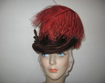 1940's Brown Velvet Top Hat, New York Creation Label!