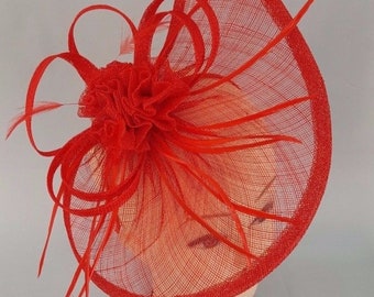 Large Headband Hat Fascinator Weddings Ladies Day Race Royal Ascot - RED COLOUR