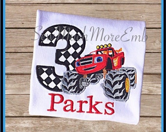 Boy's Blaze and The Monster Machine Personalized Birthday Shirt