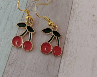 Cherry earrings, cherry jewelry, rockabilly earrings, rockabilly jewelry, fruit earrings, retro earrings, retro jewelry, fruit jewelry,