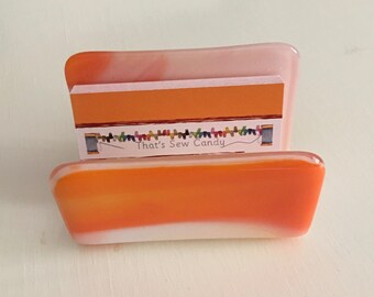 Orange Swirl Fused Glass Business Card Holder, Swirled Orange Glass, Desk, Business Card Holder, Fused Glass - 82