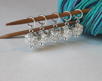 5 Stitch Marker Sheep Set of Silver Stitchmarker Knitting Crochet Charms to Mark Stitches Stitch Marker