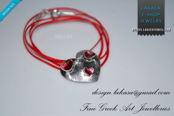 Necklace Red Enamel Heart Sterling Silver Handmade Jewelry Best Gift Ideas for her Valentine Anniversary Woman Mother Day Love Kids Birthday
