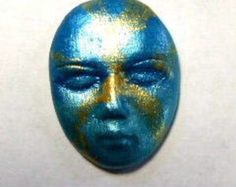 polymer clay face, face cab, cabochon, blues