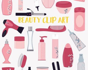 Beauty clip art set, styling products for hair, body and bath, clipart symbols (LC05)