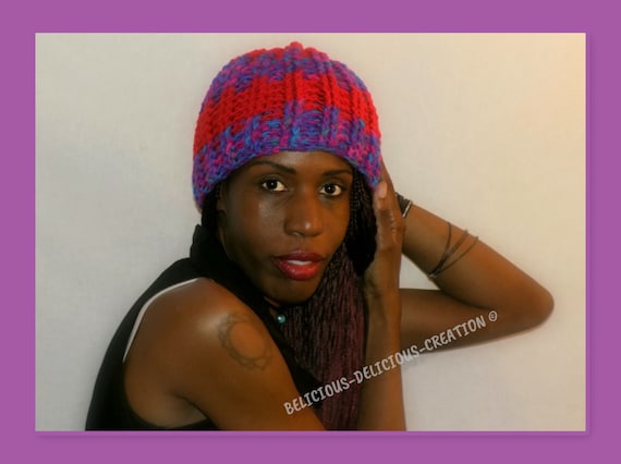 Original unisex Crochet Beanie! PURPLE RED! One size woolen handmade belicious delicious creation