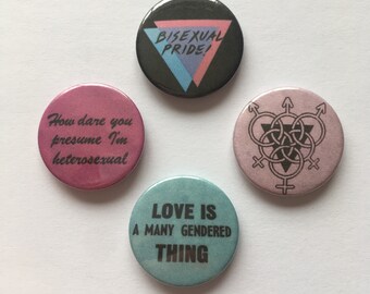 Set of 4 Bisexual Pride LGBT Bi Pin Badge Buttons