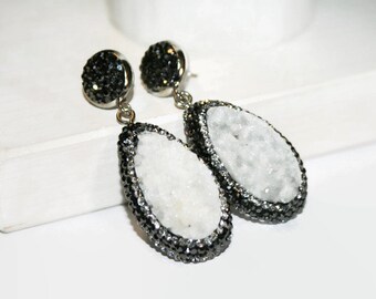 Druzy Earrings, Pave Crystal Earring, Drop Earrings, Dangle Earrings, Gift for Her, Bridesmaid Earrings, Chandelier Earrings, Bridal Jewelry