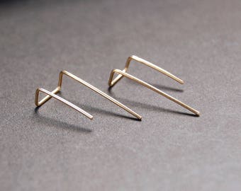 Long Double Piercing Threader Earrings - gold filled earrings, gold earrings, silver earrings, minimalist earrings, wire earrings