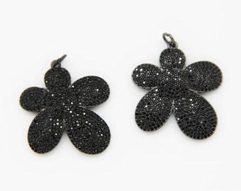 Black CZ Micro Pave 30mm Flower Pendant With Jupm Ring