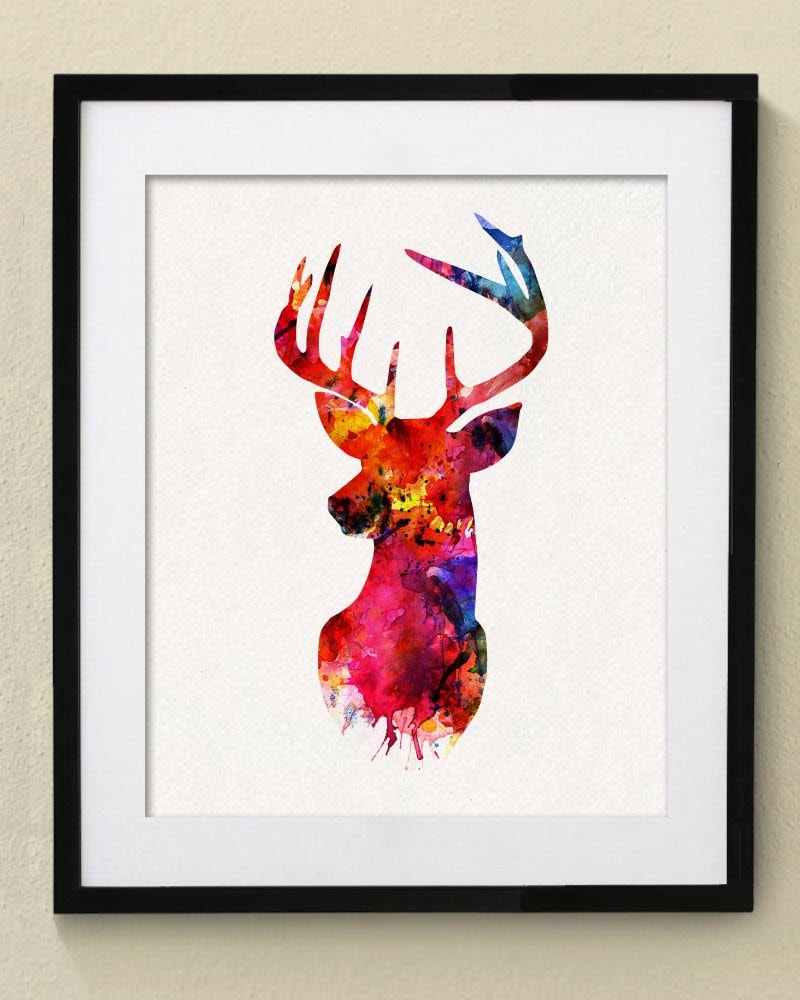 Colorful Deer Watercolor Painting Wall Art Wall Decor Art Home