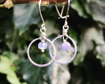 Sterling silver blue sapphire earrings, hoop earrings with blue sapphire gemstones, september birthstone, sterling silver earrings dangle