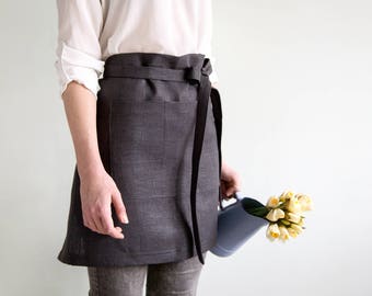 Dark grey Cafe Apron With Pockets - Waitress Apron - Ready to ship