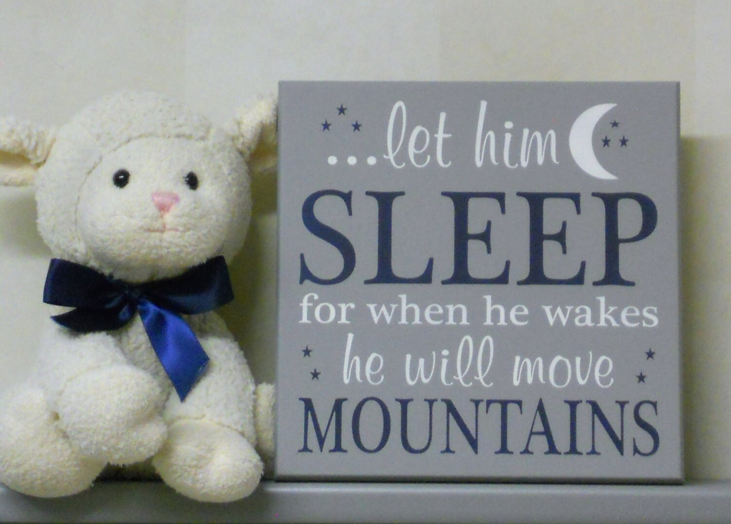Navy and Gray Baby Boy Nursery Wall Sign let him sleep for